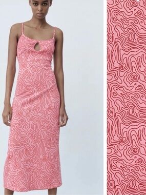 Zara Pink Abstract-Print Spaghetti-Strap Midi Dress